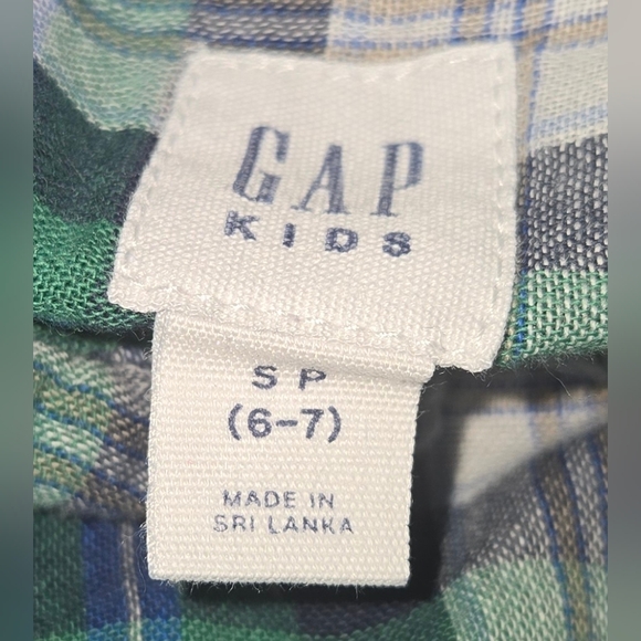 VEUC: GAP Kids Blue/Green/White Plaid Button-down Collared Shirt; Size S P (6-7) - Picture 6 of 8